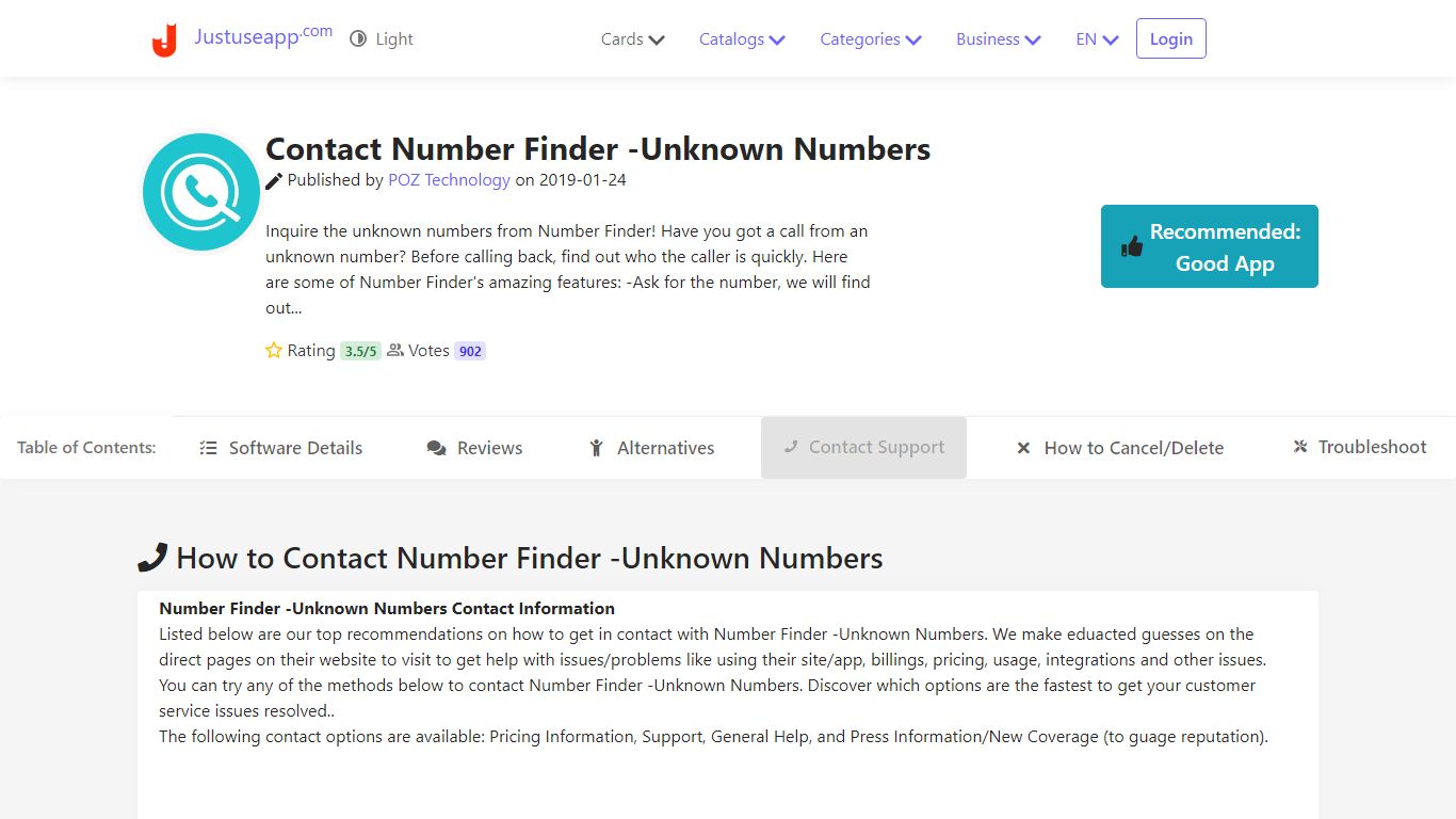 Contact Number Finder -Unknown Numbers - JustUseApp